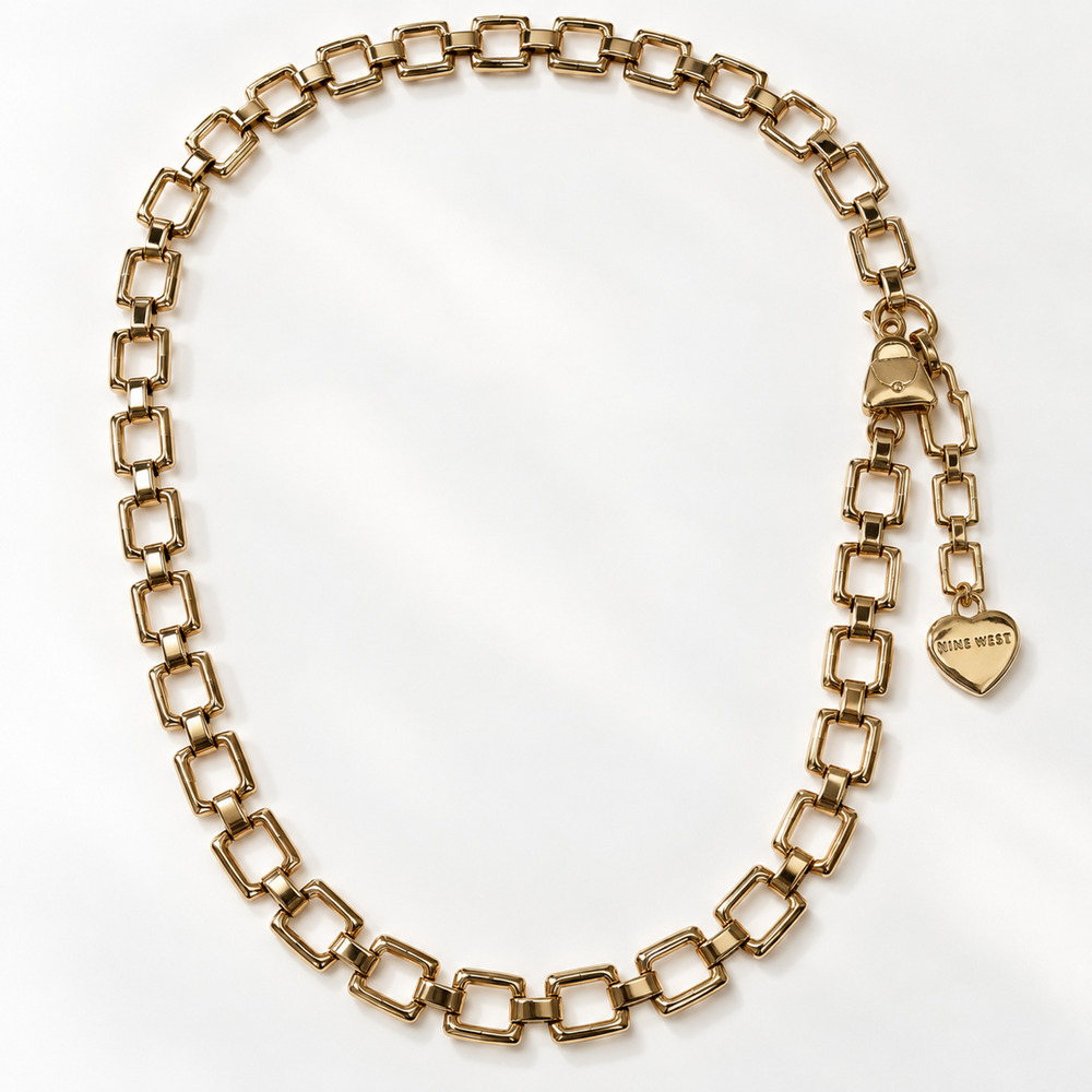 Nine West Gold-Tone Chain Belt / Long Necklace Adjustable Heart Purse Charms